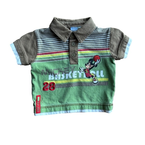 Vintage Disney Mickey Short Sleeved‎ Polo Shirt 12M Striped Basketball Collar - Picture 1 of 4